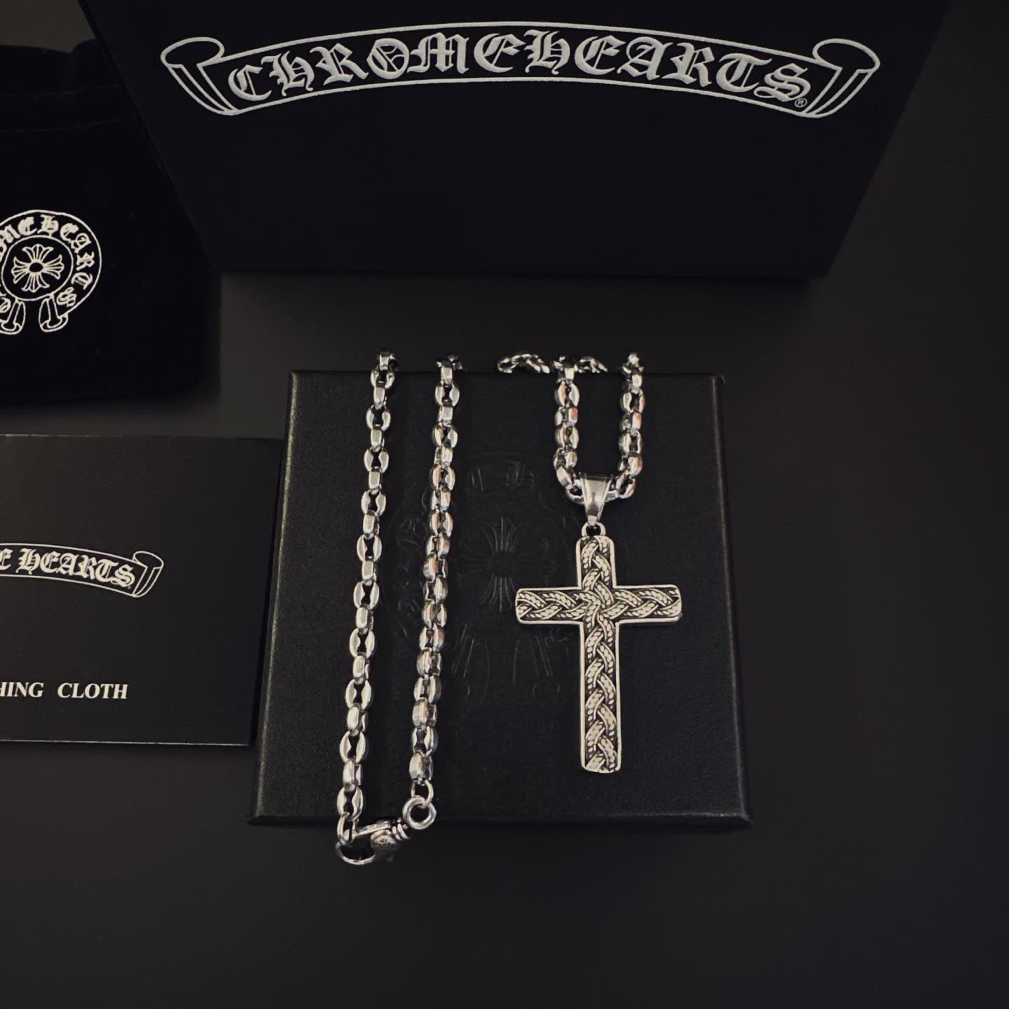 Chrome Hearts Silver Cross Pendant Necklace
